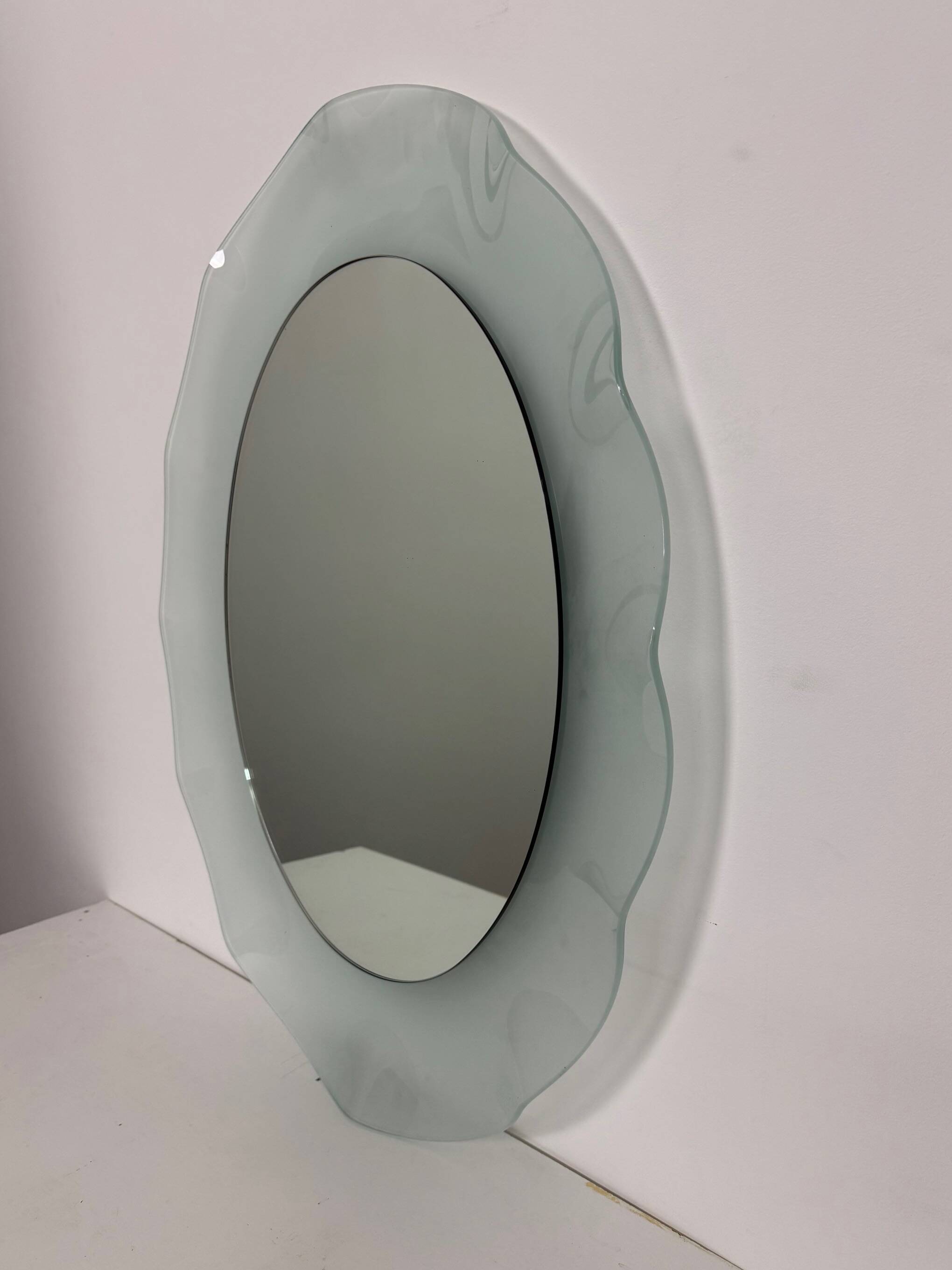 Vintage 1980s Italian Glass Wall Mirror in the style of Nanda Vigo