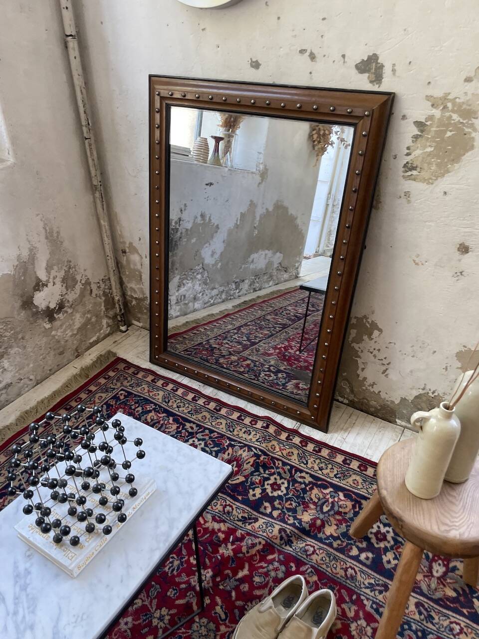 1900 wooden mirror with nails
