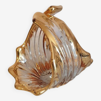 Vide poche panier en cristal doré à l'or fin cristallerie royale de bayel années 50