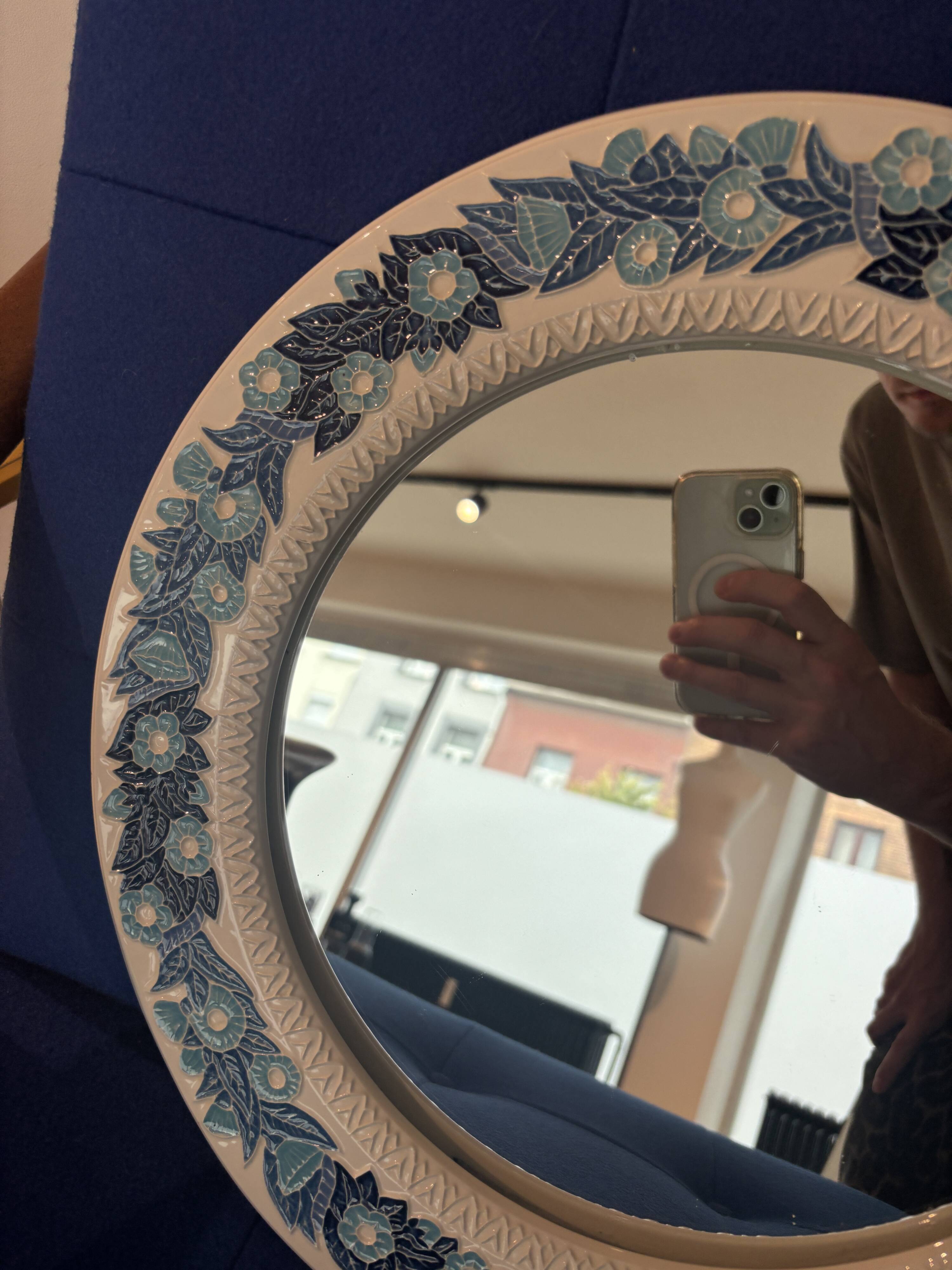 Handmade floral ceramic mirror