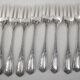 Ercuis Louis XV floral, 12 fish cutlery sets, 24 pieces in silver-plated metal.