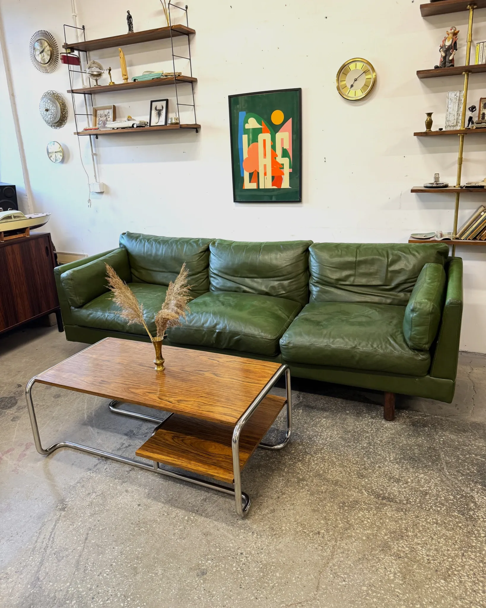 Olive leather sofa, Denmark, 1960s/70s, vintage mid-century modern