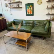 Olive leather sofa, Denmark, 1960s/70s, vintage mid-century modern