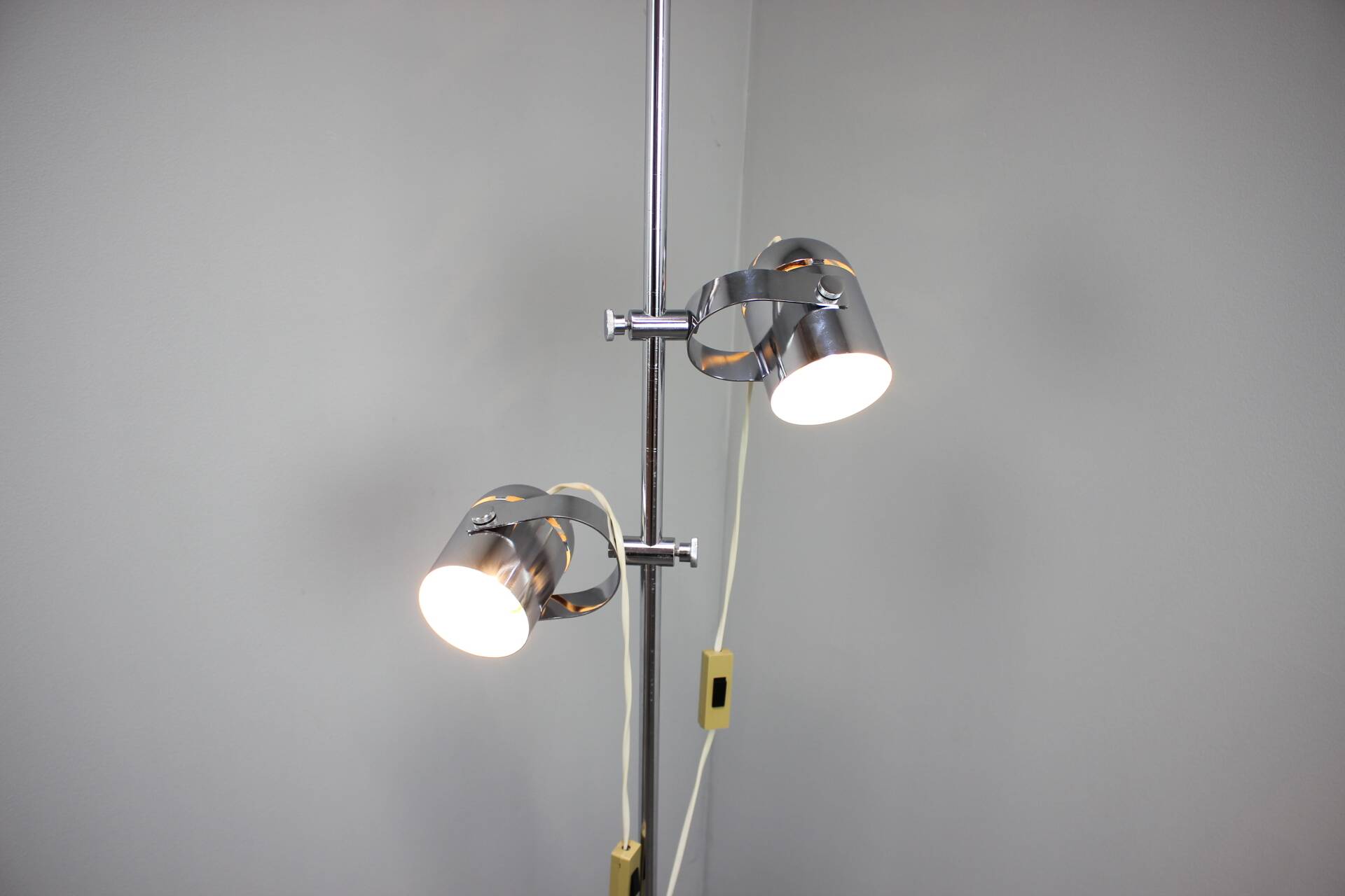 Adjustable double spotlight floor lamp "Stanislav Indra Chrome", Czechoslovakia