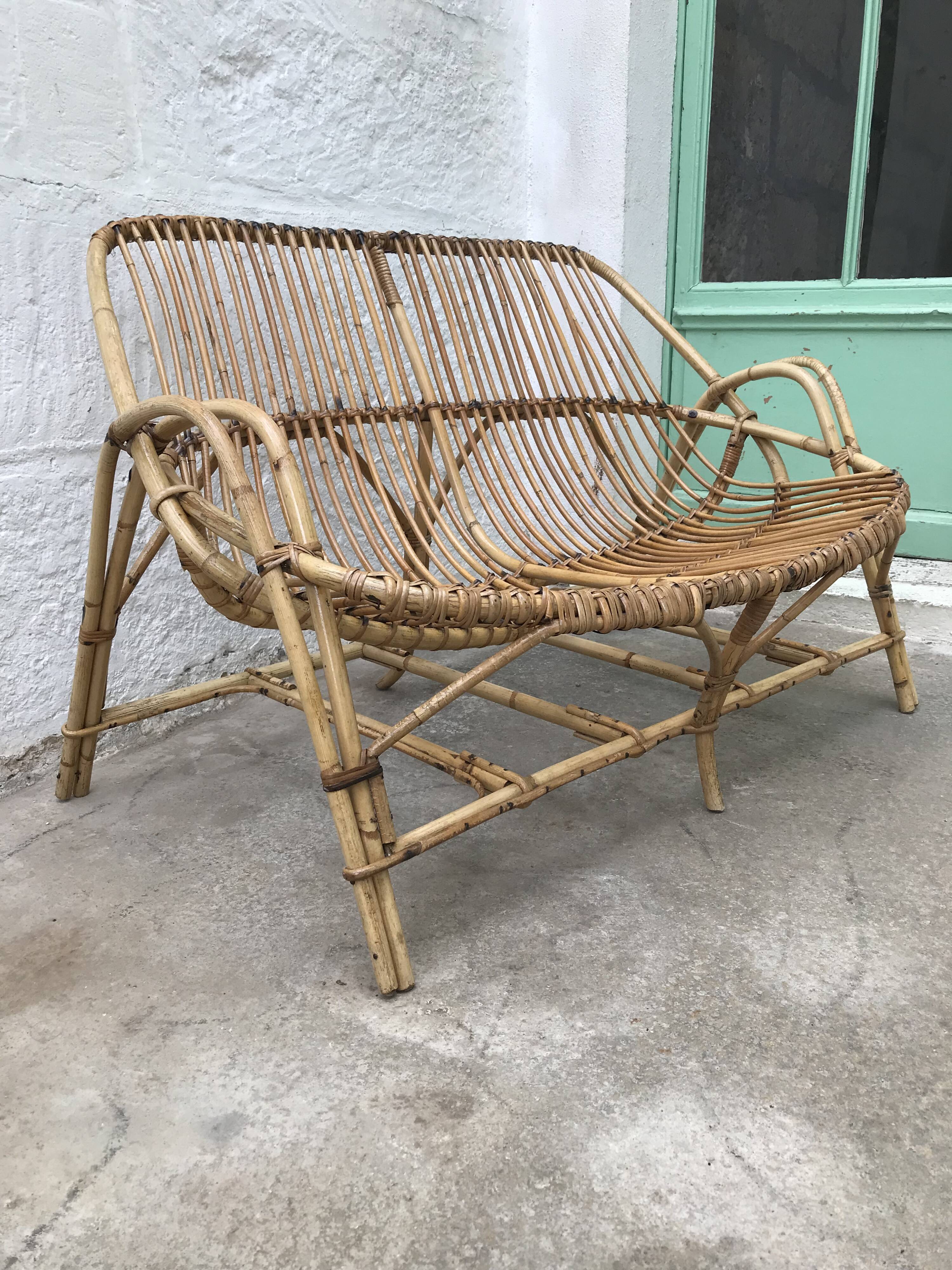 Vintage rattan bench