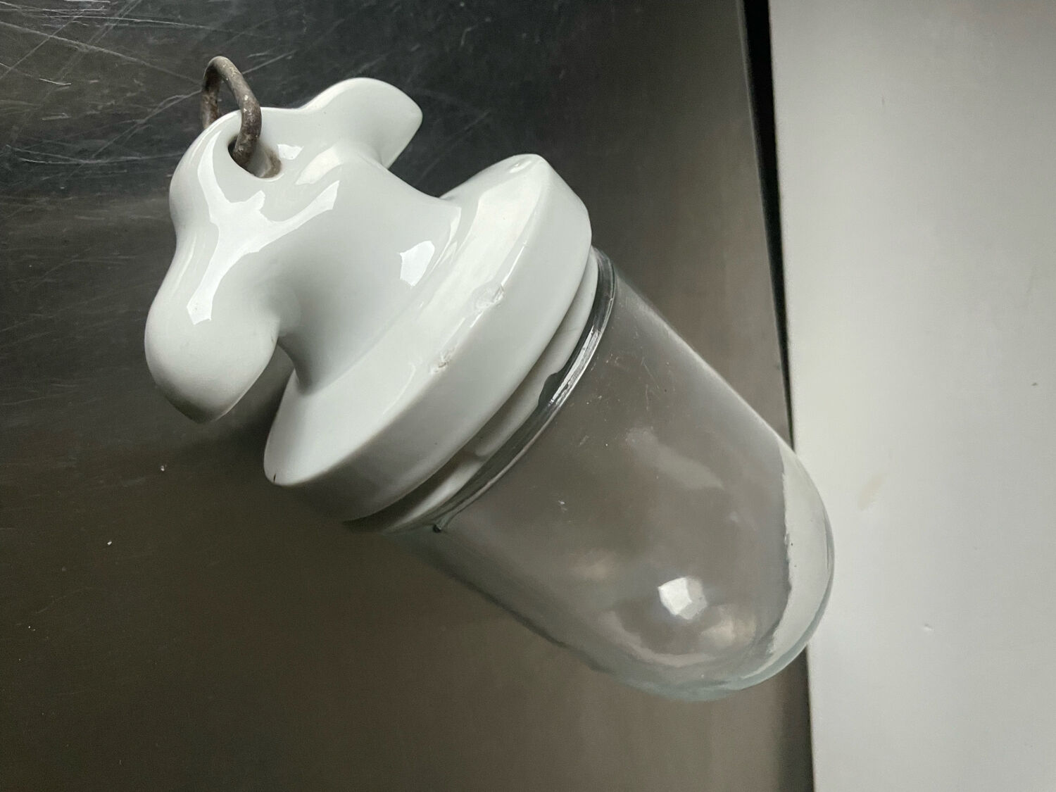 Art deco ceiling pendant lamp in porcelain & glass