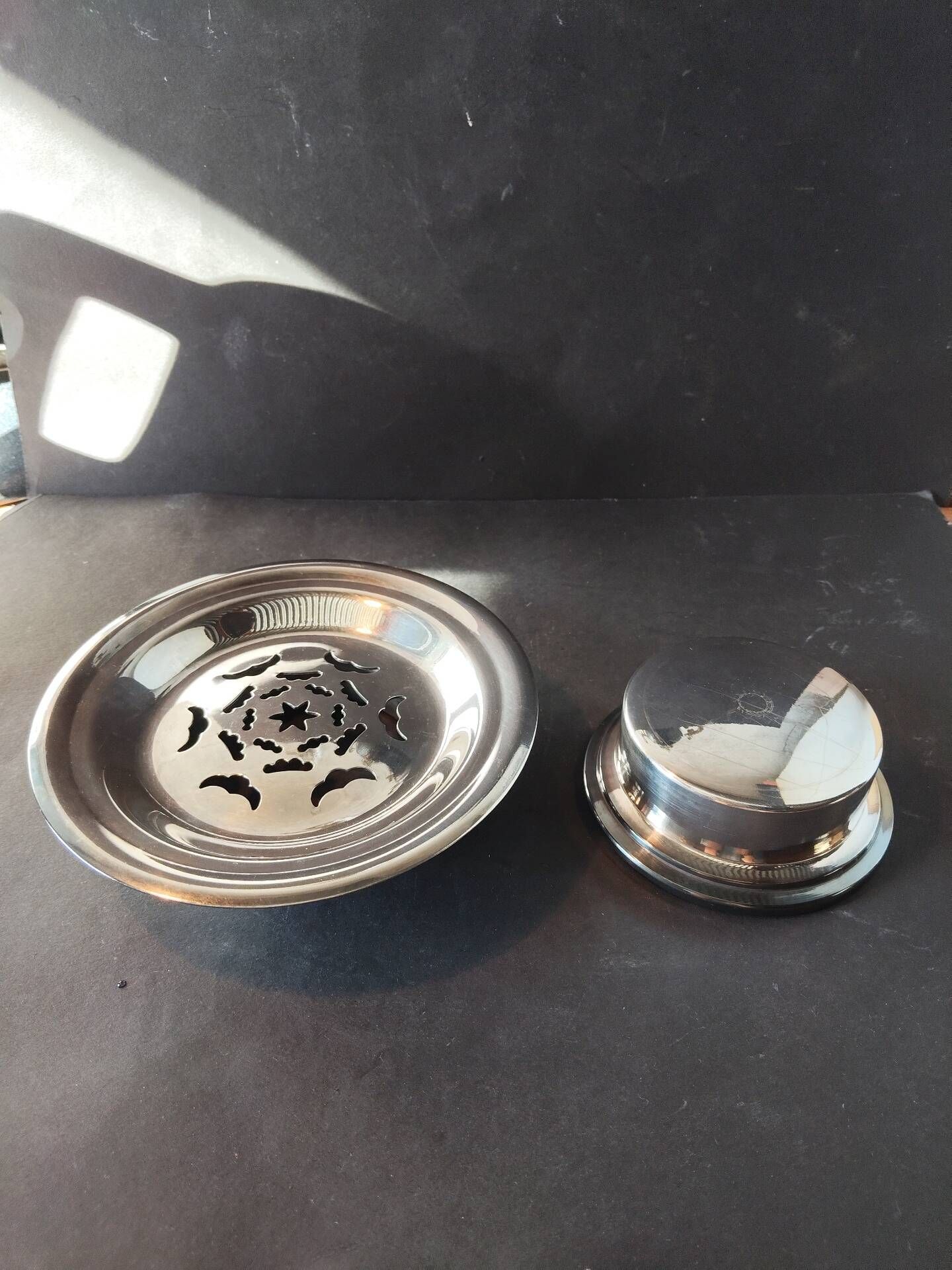 Vintage French silver-plated butter press, Coquillor style.