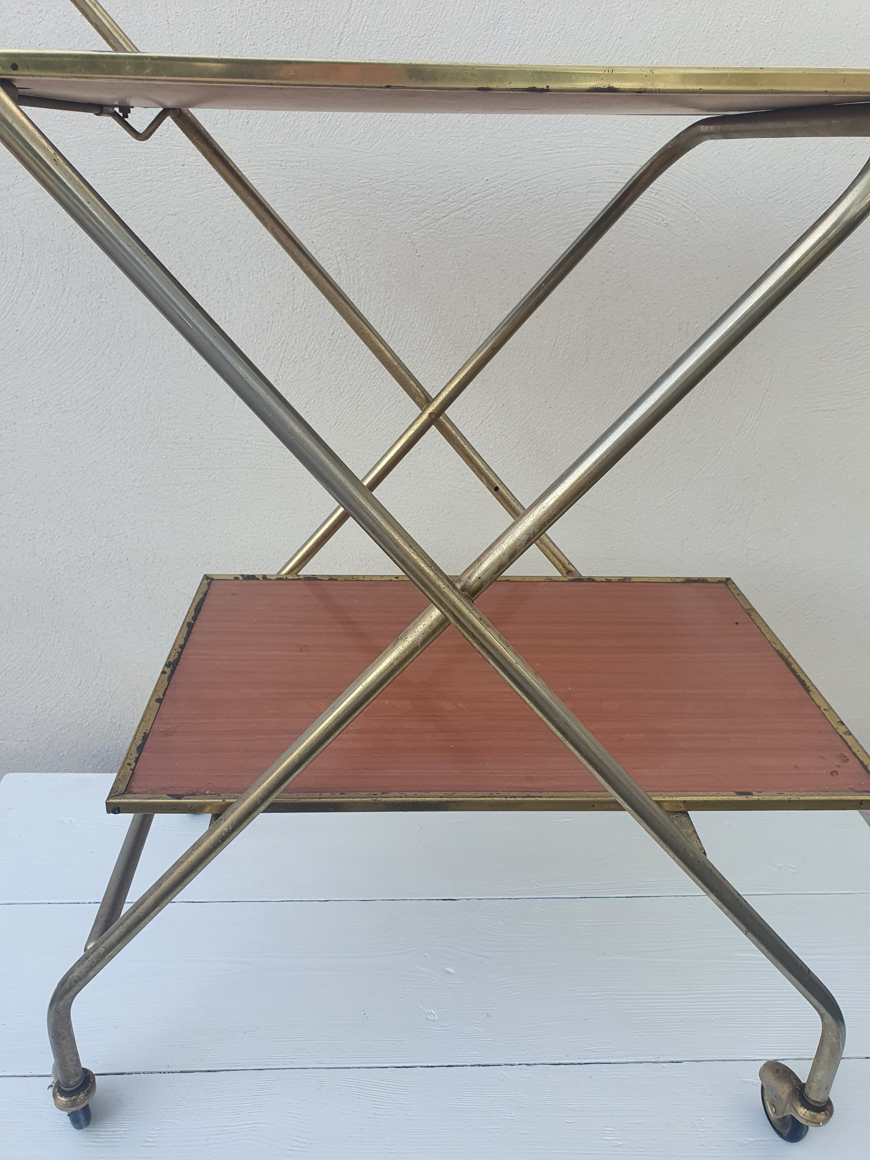 Vintage folding rolling service in Formica and brass plated