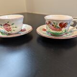 2 Saint Clément cups and saucers with rooster motif
