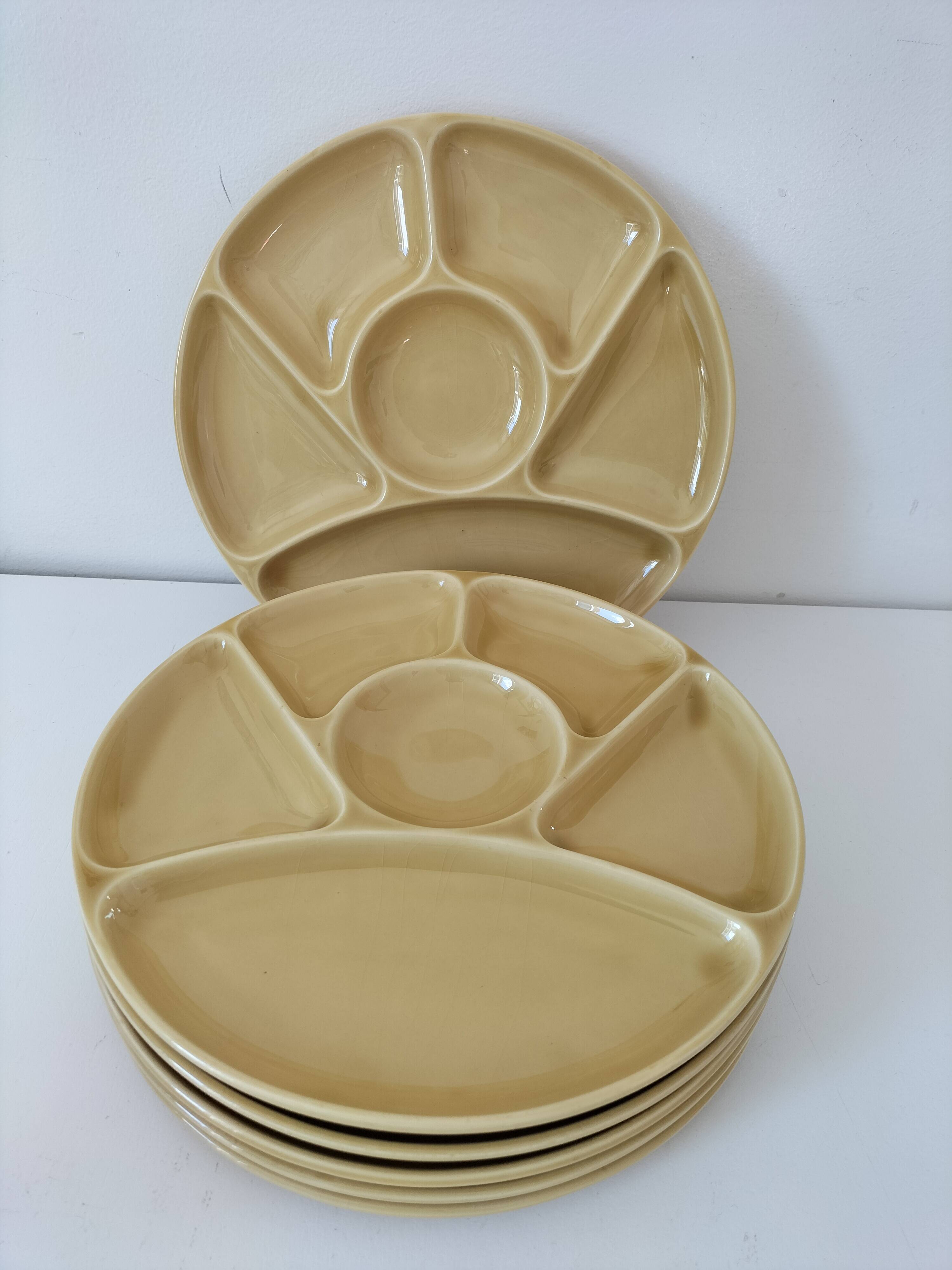 6 compartmentalized plates Gien France – butter yellow shade