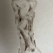 Signed painting monochrome watercolor study drawing statue museum classic "coming out of the bath"