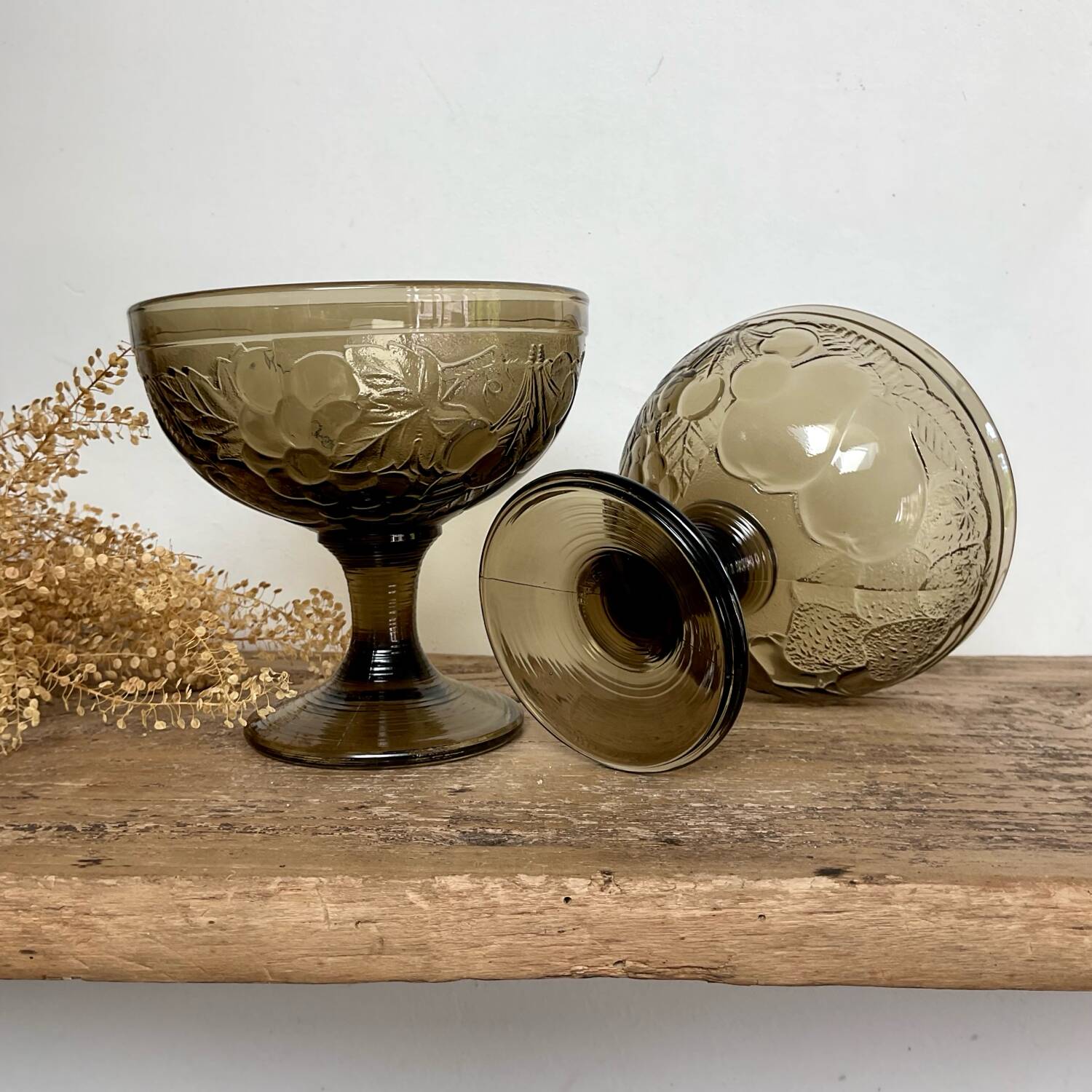 6 vintage Luminarc smoked glass fruit bowls