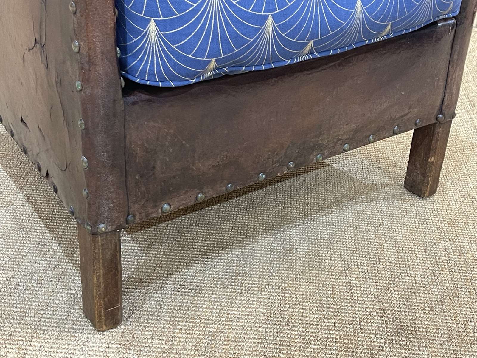 Club armchair art deco era leather and fabric cushion