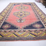 4x7 Tapis Vintage Rose Contemporain Ancien