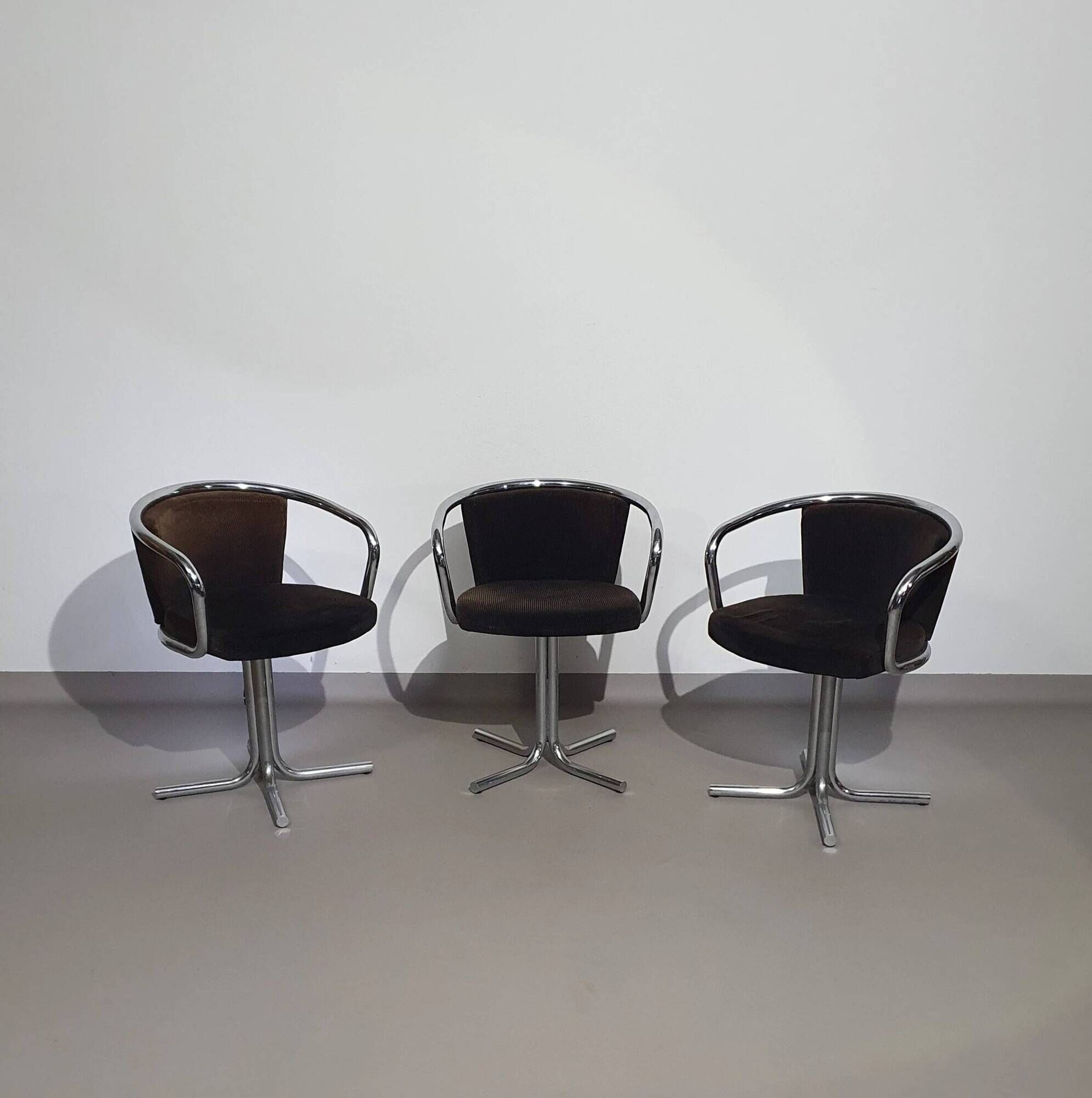3 x mid-century tube frame chairs (swivel) corduroy upholstery