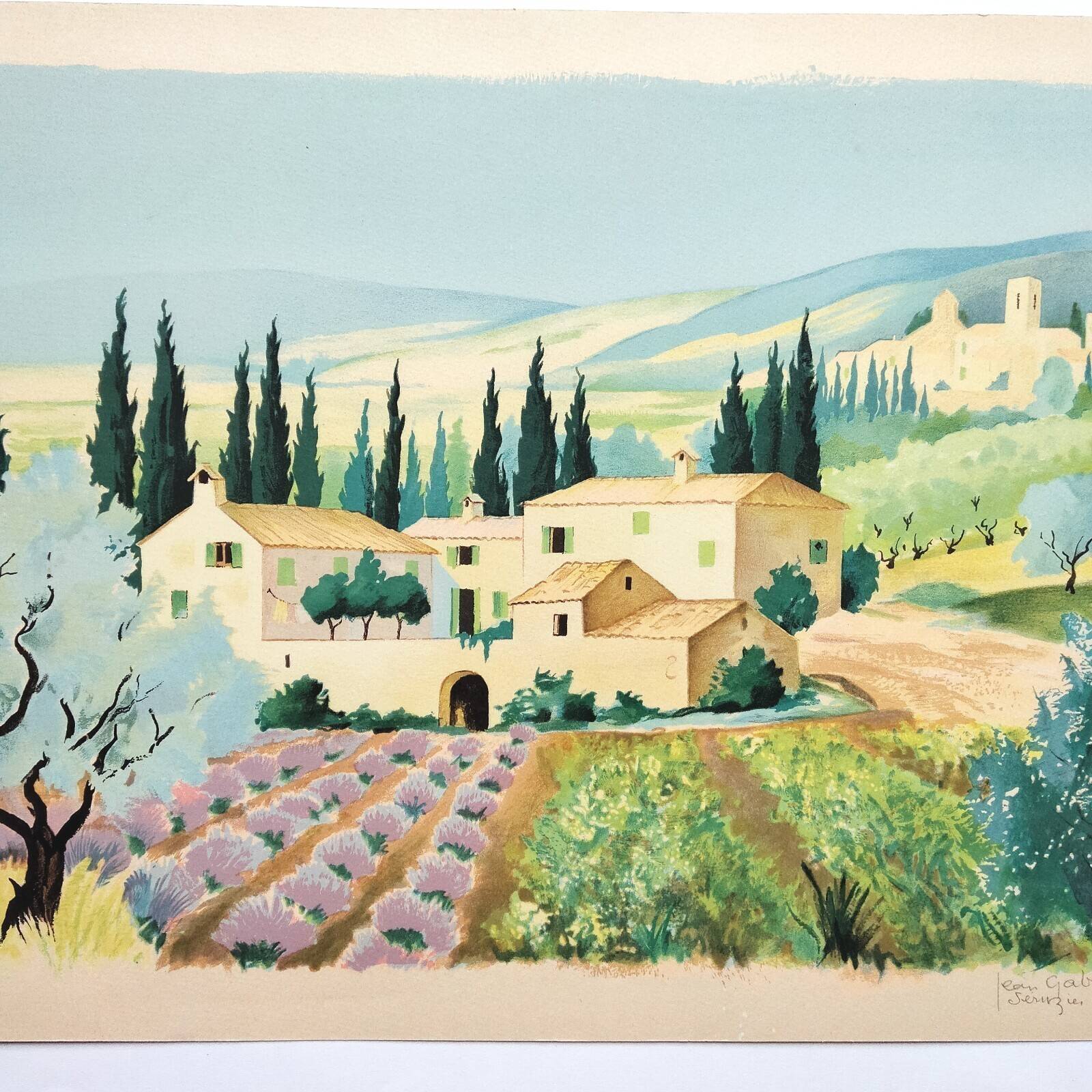 Provençal landscape lithograph signed by Jean Gabriel Séruzier.