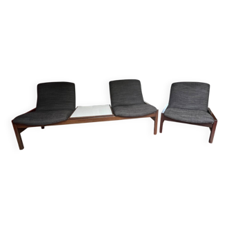 Banquette vintage en tissus avec sa table, siège et table amovibles