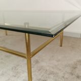 Coffee table glass and gold metal 80s