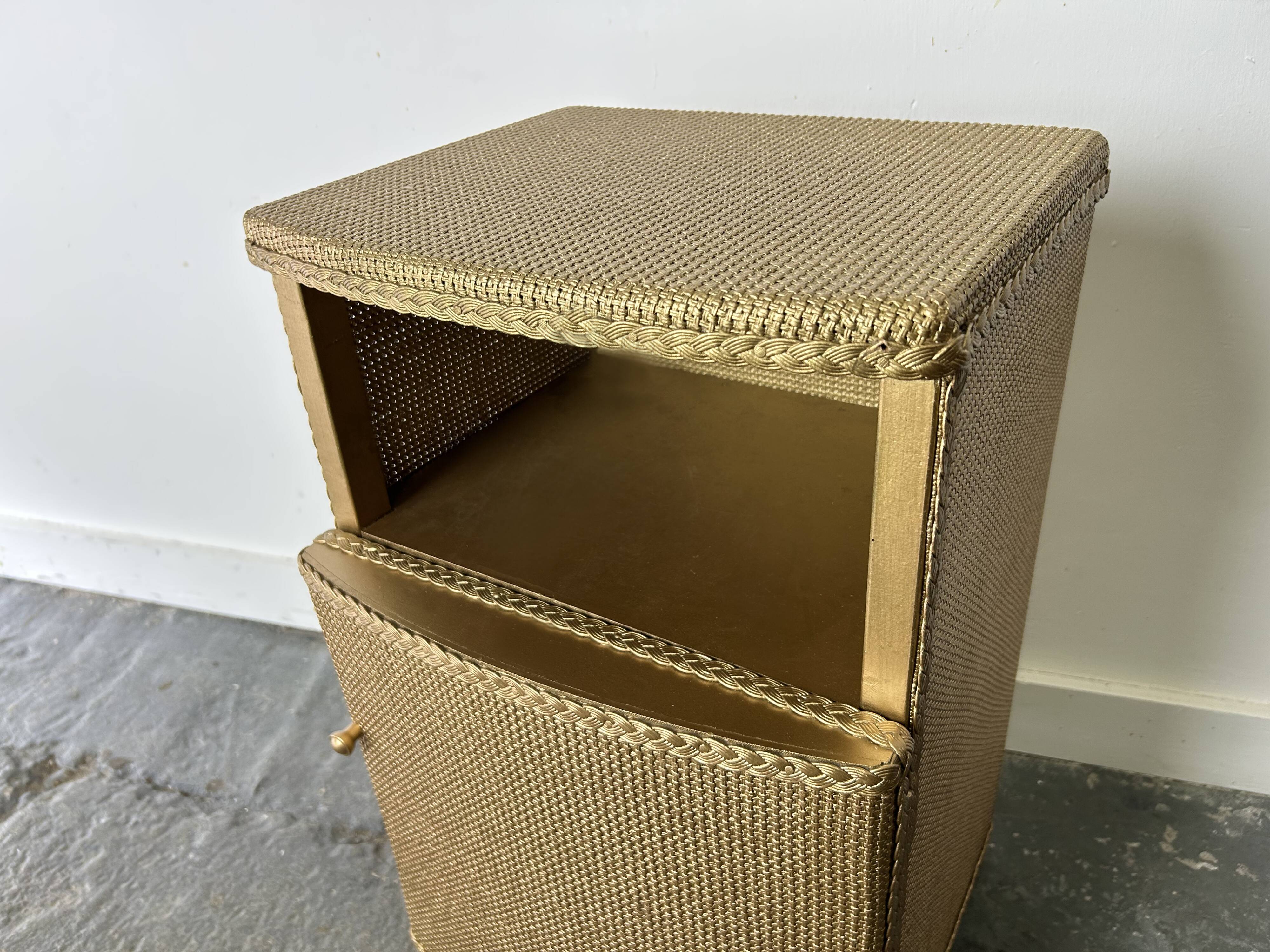 Vintage Lloyd Loom bedside cabinet champagne gold woven fibre 1930s-50s