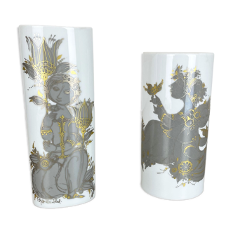 Ensemble de 2 vases en porcelaine par Björn Wiinblad pour Rosenthal Studio Line Allemagne 1970