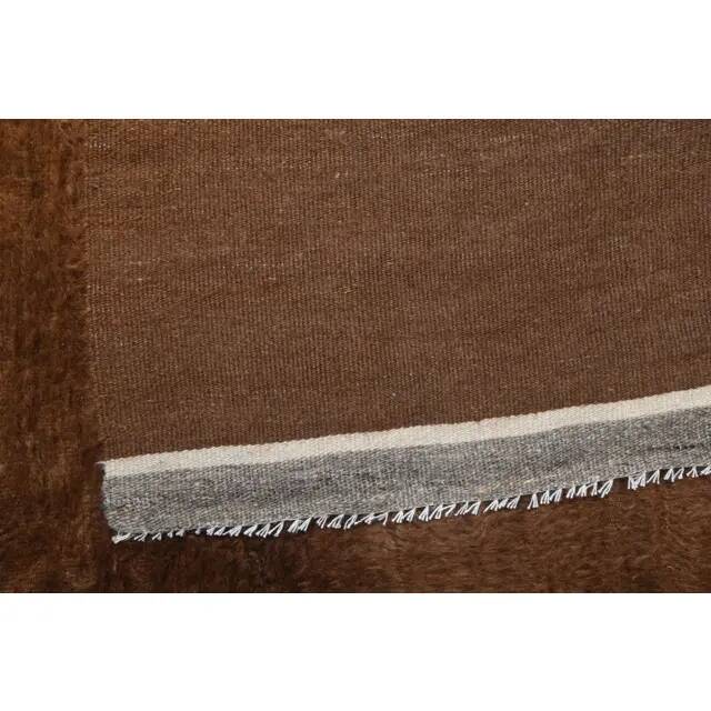 Vintage Turkish hand-knotted wool cotton brown kilim area rug 129x149