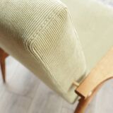 Set of Scandinavian Lounge Chair and footrest Olive corduroy Classic Design