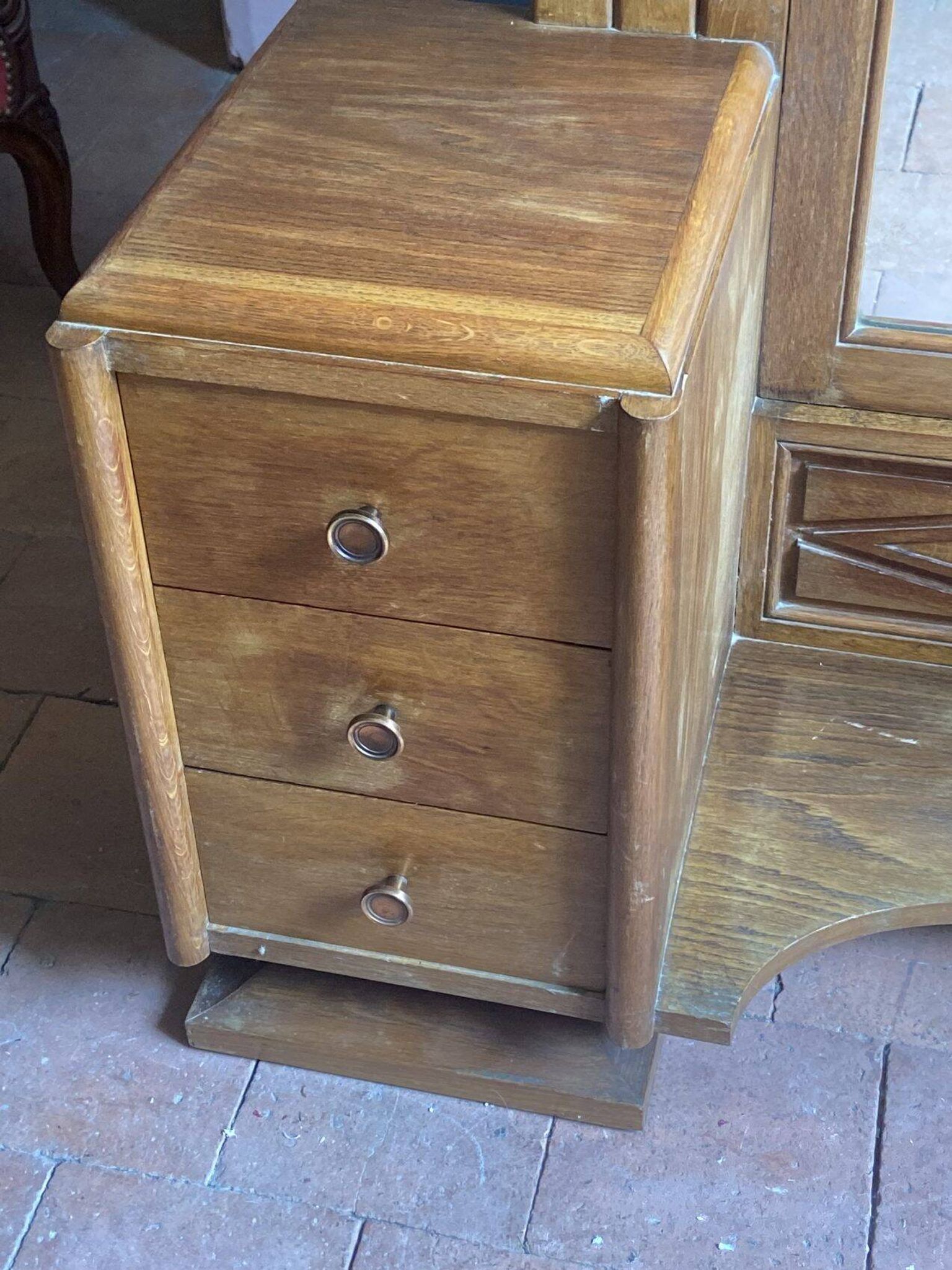 Coiffeuse psyché Art déco en chêne massif – Années 1920/1930