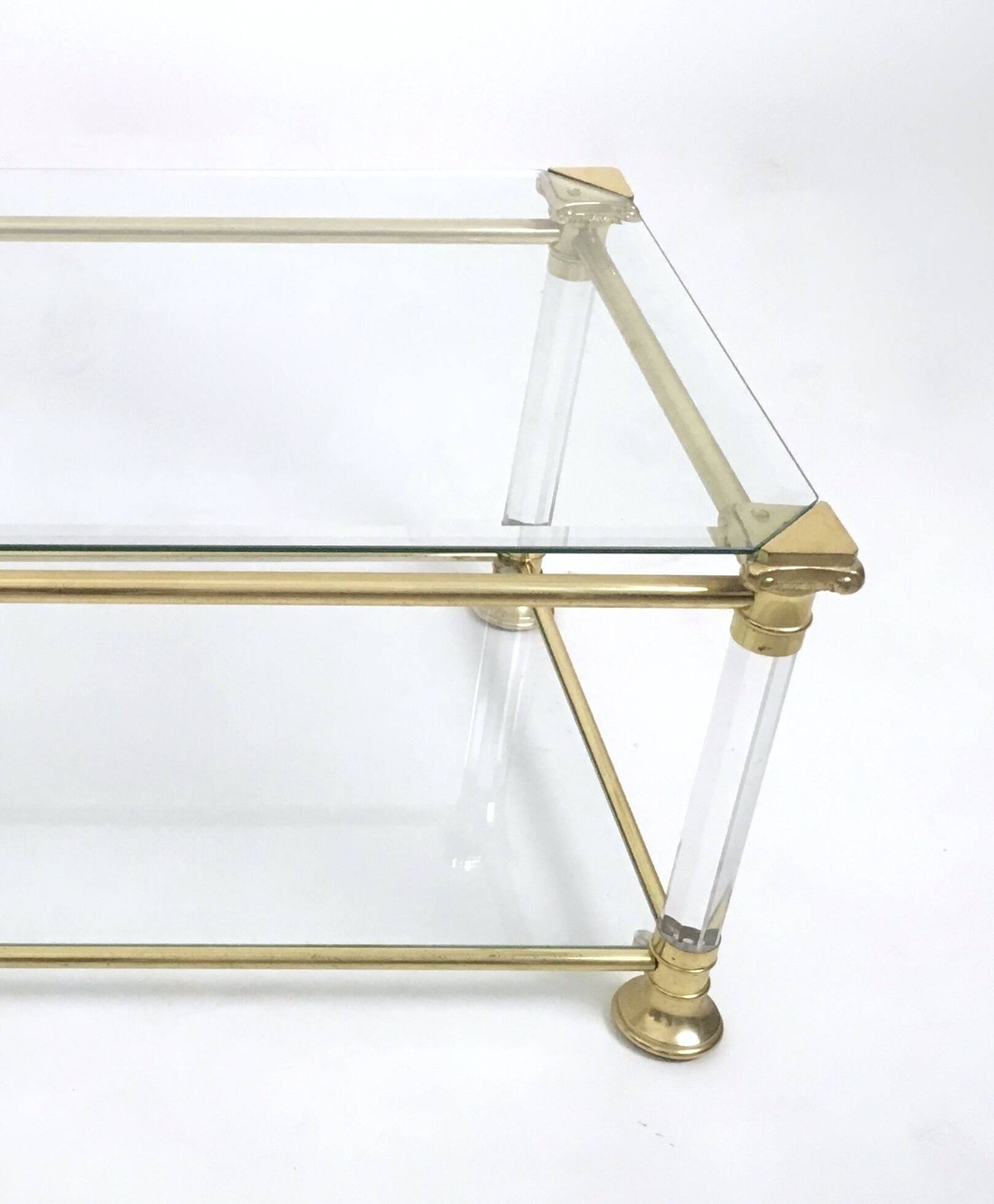 Rectangular Glass Coffee Table with Brass and Acrylic Glass Frame