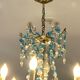 Lustre à pampilles bleues en cristal, 6 feux, Baccarat, 1950, style art nouveau
