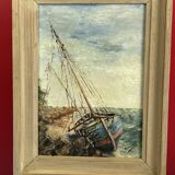 Oil on canvas Boat at the coast of Etel Damgan, Morbihan - H. Delille
