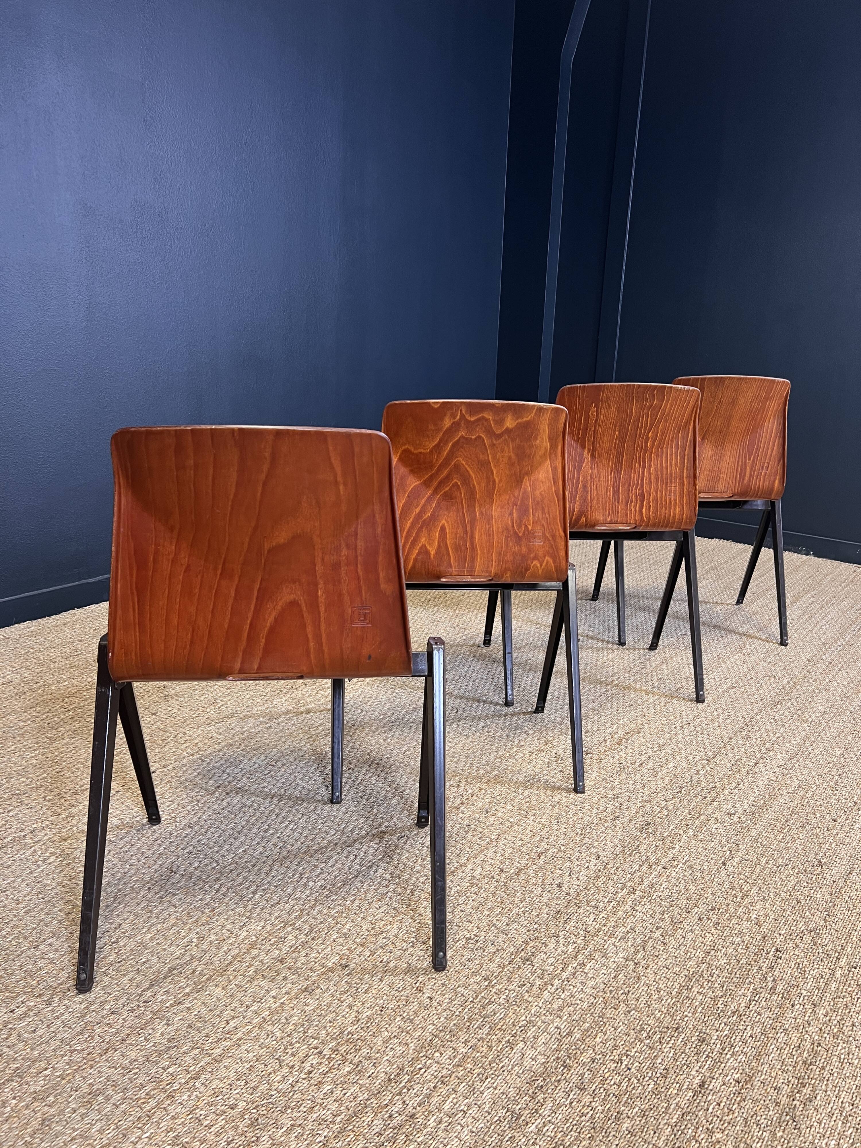 Set of 4 Galvanitas S22 oak chairs Netherlands 70s