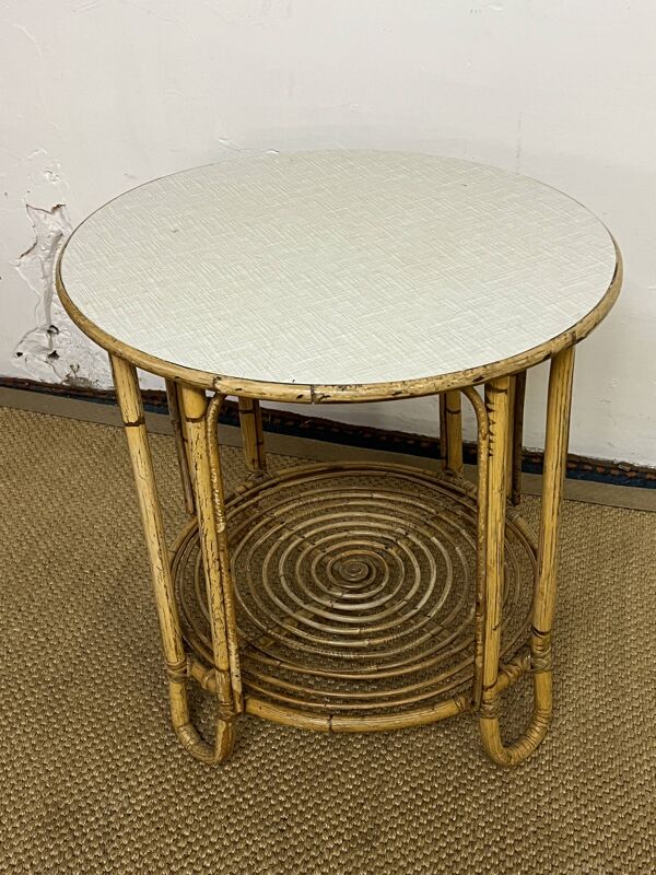 Table ronde en bambou et rotin, années 60