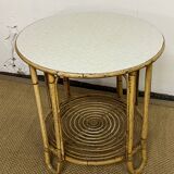 Small round bamboo and rattan table from the 60s
