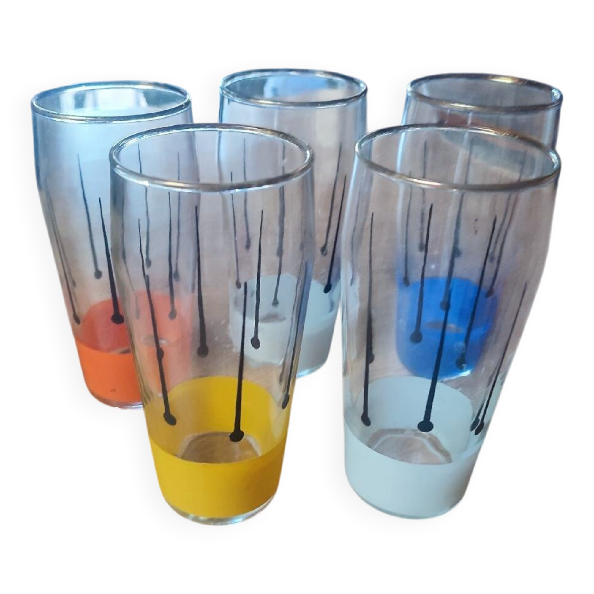 Set of 5 vintage screen-printed glasses