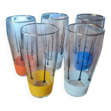 Set of 5 vintage screen-printed glasses