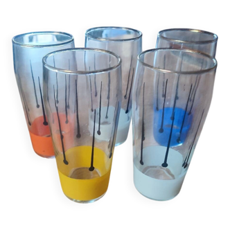 Set of 5 vintage screen-printed glasses