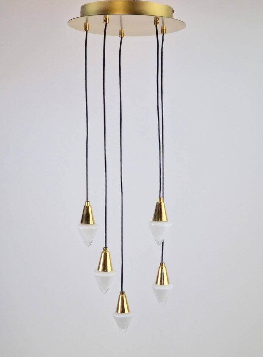 Glass and Brass Cascade Pendant Lamp by Schmidt Leuchten, 1970s