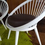 Pair of Scandinavian Armchairs, Wood and Leather