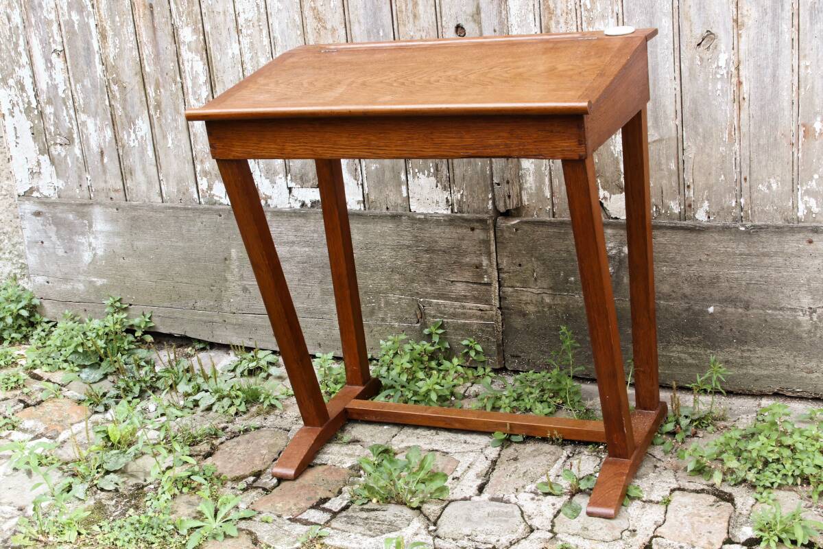 Wooden school desk and chair, 1950s