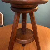 Tabouret tripode en bois année 1970 pivotable et réglable