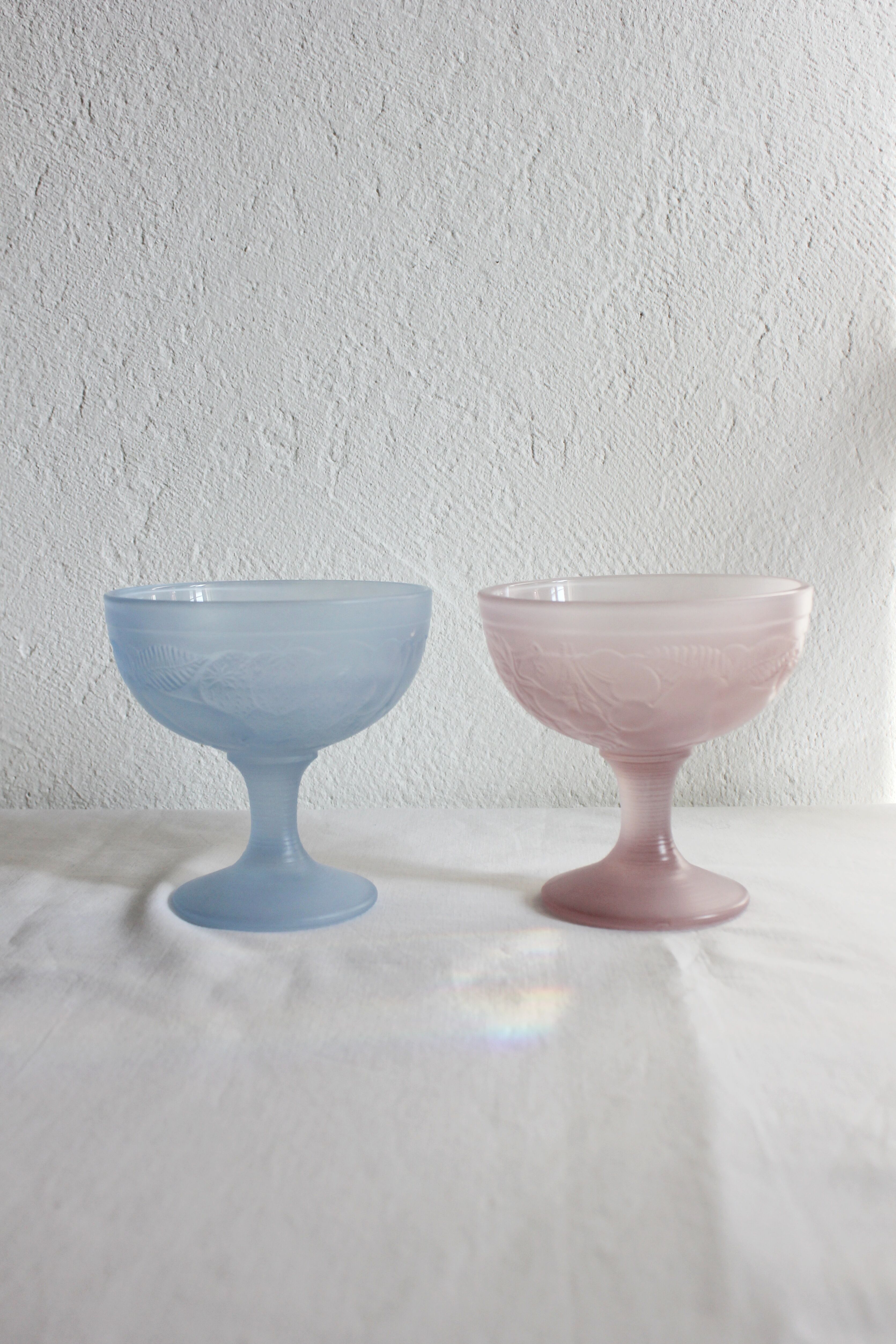 2 vintage pastel opal glass ice cream cups