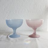 2 vintage pastel opal glass ice cream cups