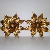 Pair of Florentine Wall Lamps / Ceiling Lights Golden Metal Leaves