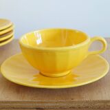 Service of 5 yellow cups and saucers
