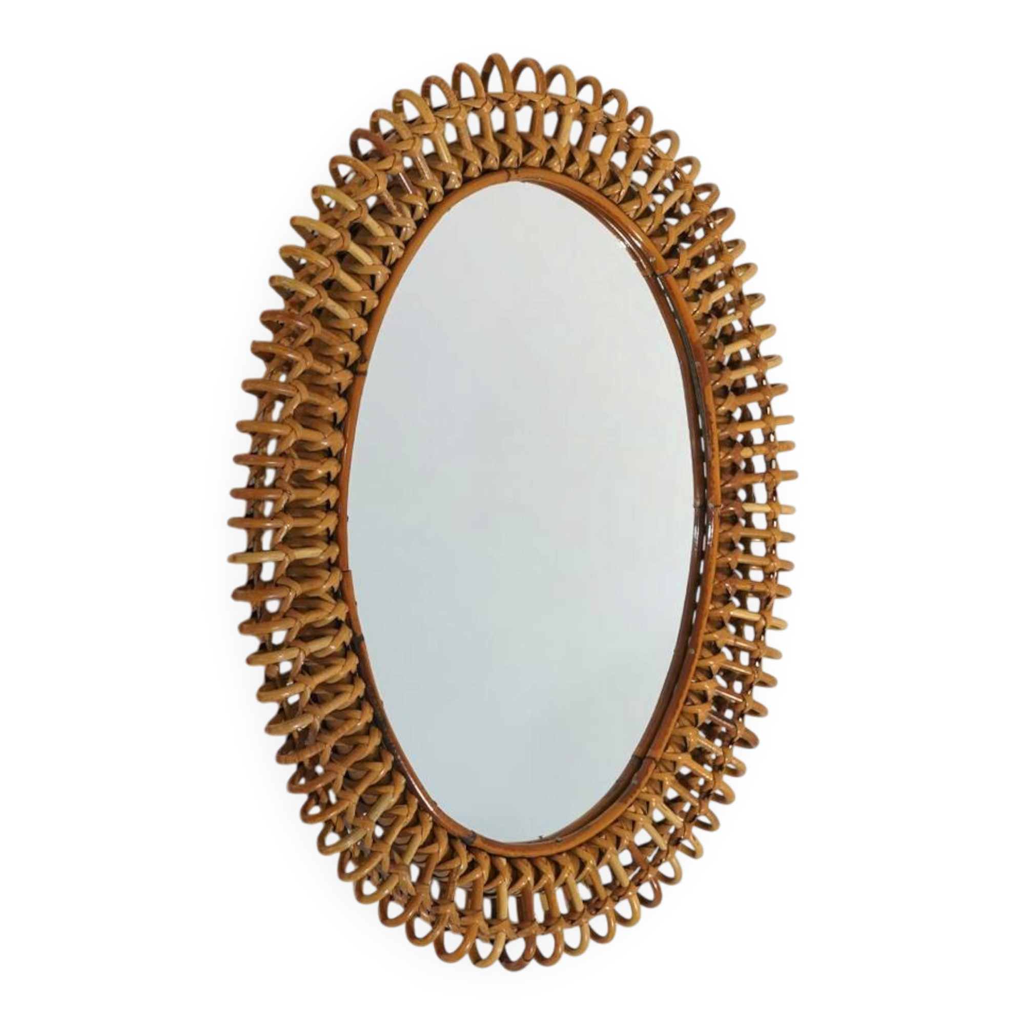 Wall mirror with rattan frame, 1950s