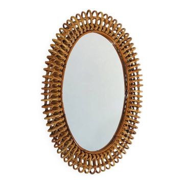 Wall mirror with rattan frame, 1950s