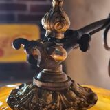 large wrought iron work lamp Andalusian style 1900 marbled opaline,,,, 49x25 magnificent and rare