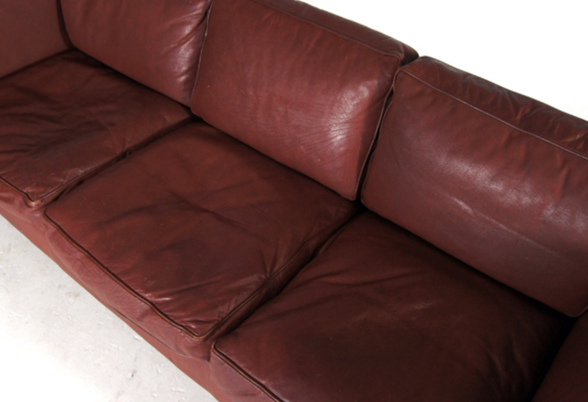 3-seater Danish leather sofa vintage retro Scandinavian beech 1950s 60 oak