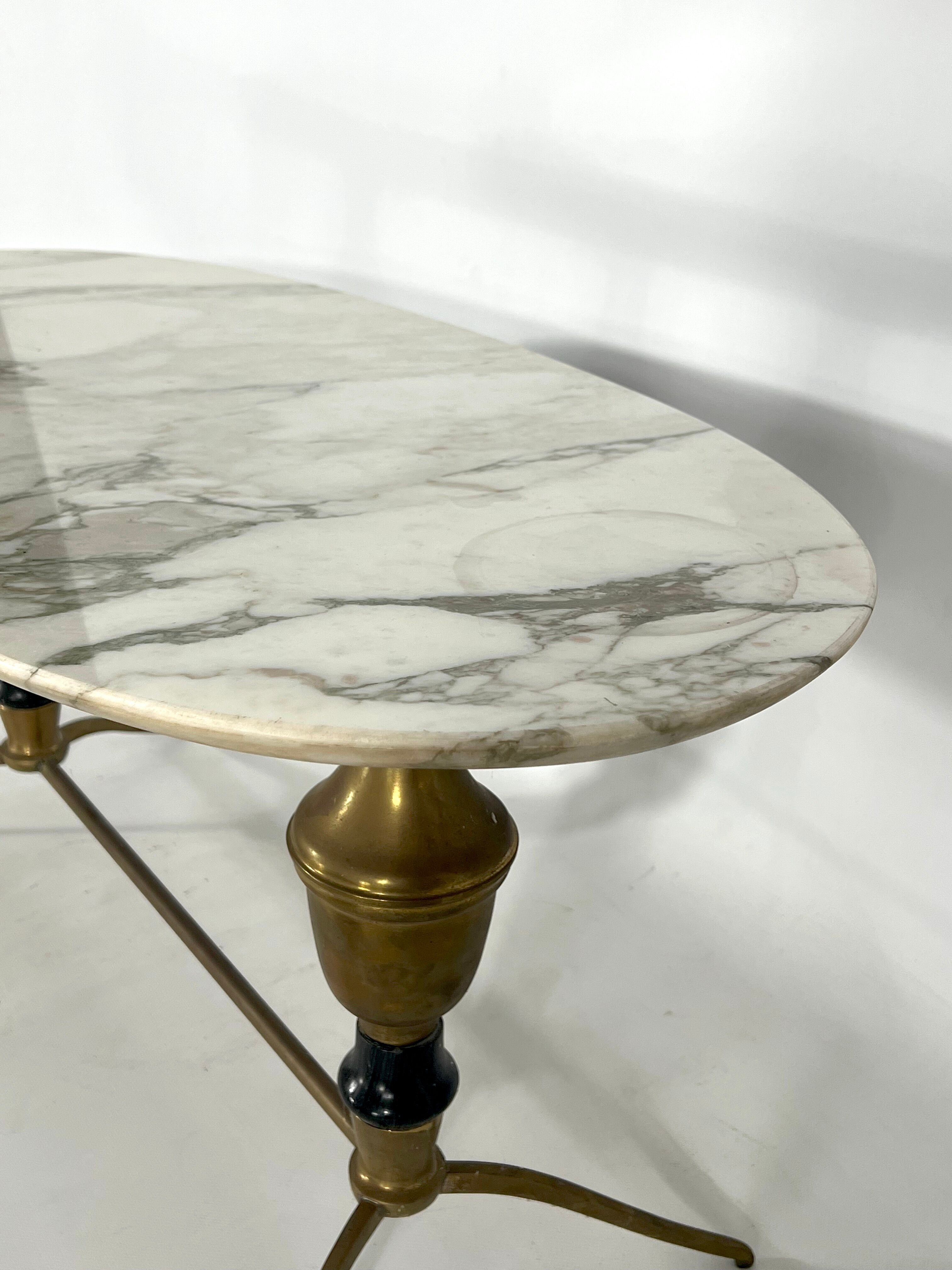 Vintage brass and marble coffee table. Italy 1950s