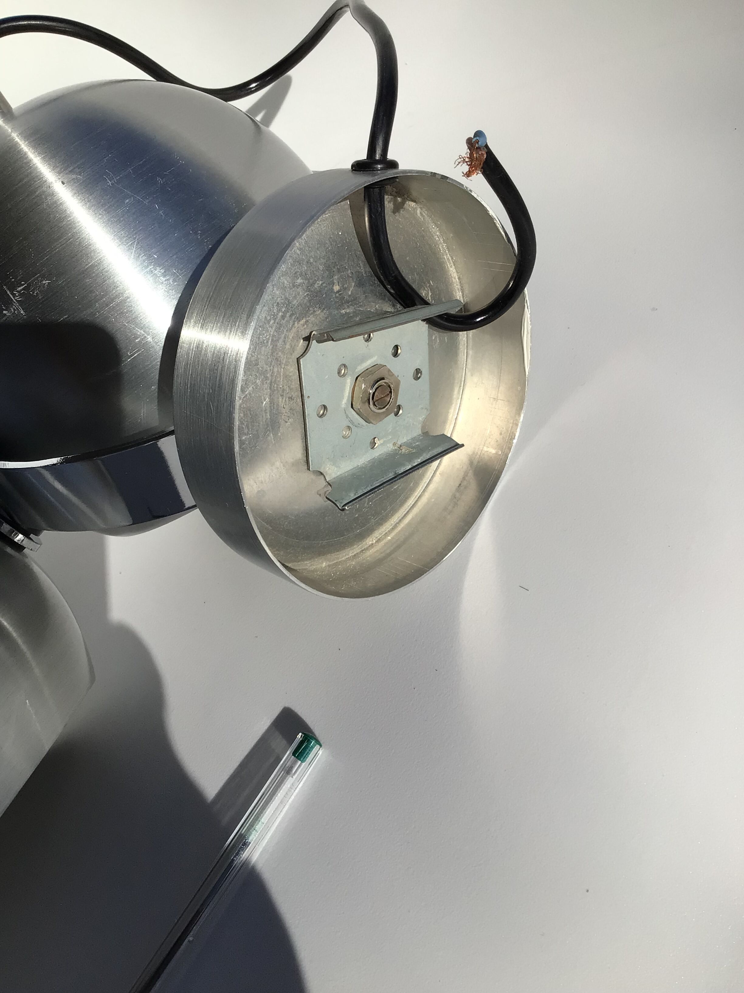 Pair of vintage brushed aluminum eyeball wall lamps